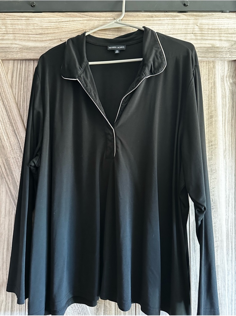 Modern Works Black Split Neck Long Sleeve Top - 3X